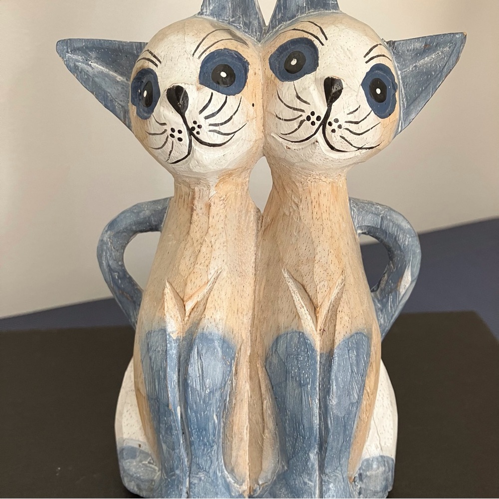 Vintage Hand Carved Wooden Siamese Cats